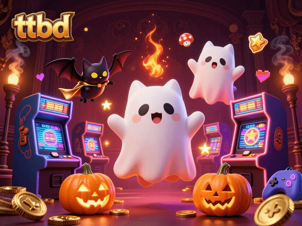Experience thrilling gaming action on ttbd with the friendly ghost cat and its bat companion in a haunted casino.