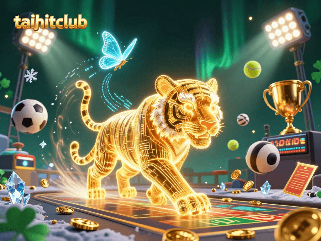 Experience the thrilling taihitclub atmosphere with a vibrant digital casino scene filled with dynamic sports betting elements.