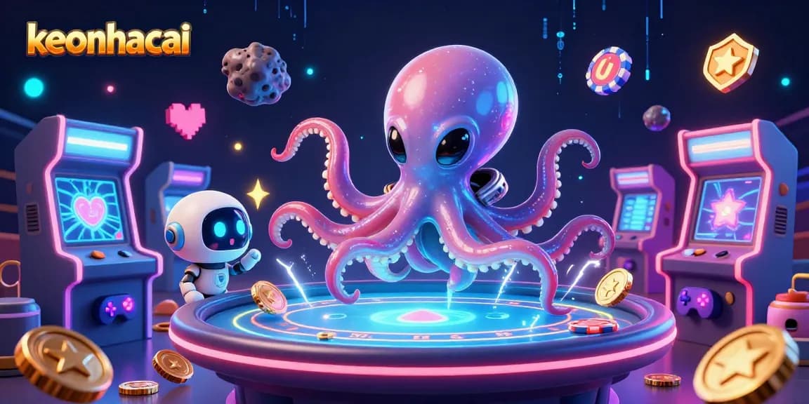 Join the action in keonhacai's vibrant casino scene with an alien octopus and dynamic game elements.