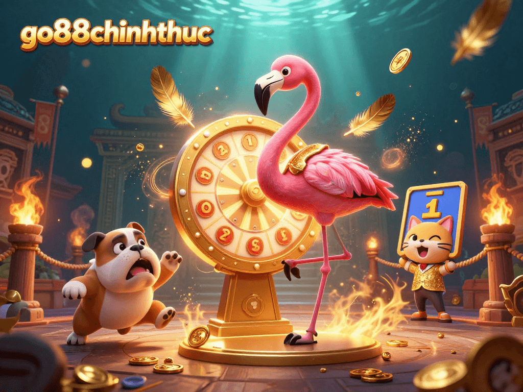 go88chinhthuc spins the giant prize wheel with excitement in this vibrant casino scene