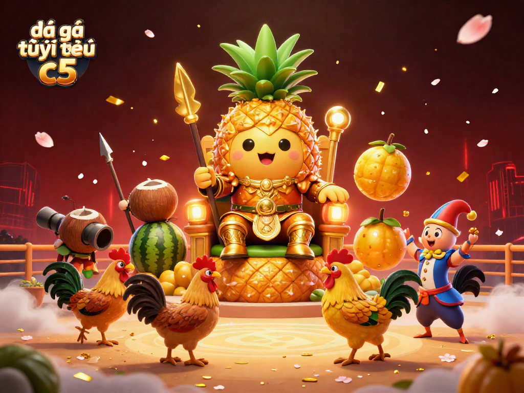 Experience interactive đá gà trực tiếp c5 action in a vibrant 3D illustration showcasing cockfighting elements.