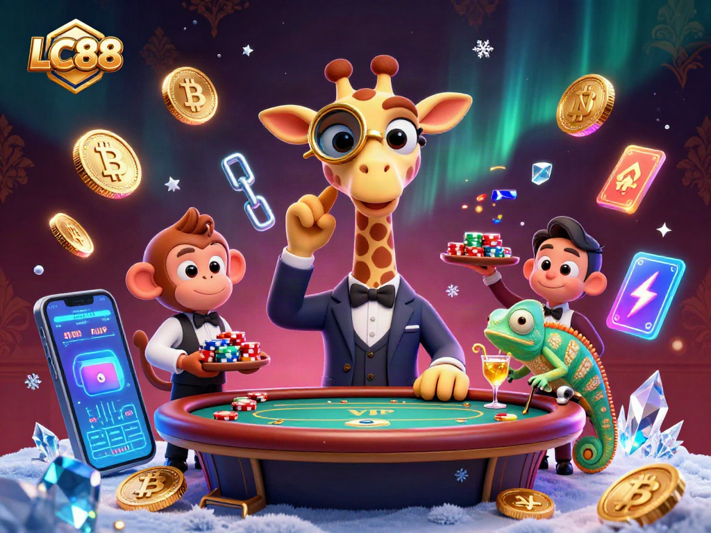 Experience high-stakes excitement at LC88 with high-roller giraffe at a VIP poker table.