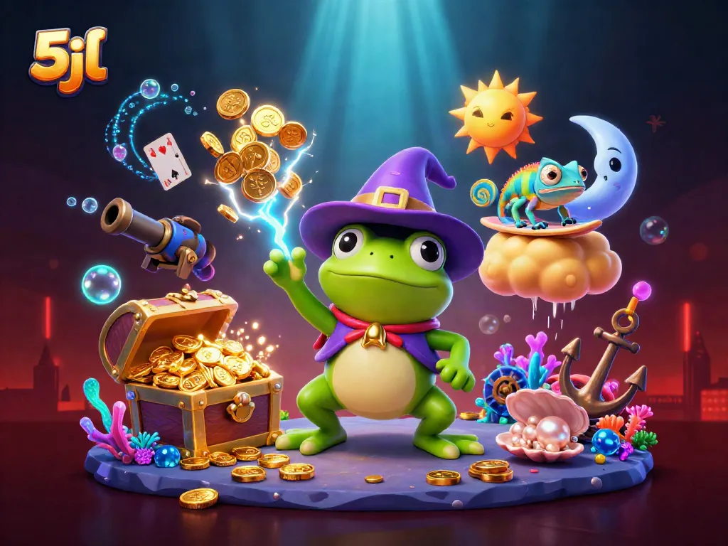 Experience the thrill of the 5jl casino with a vibrant scene of golden coins and dynamic characters.
