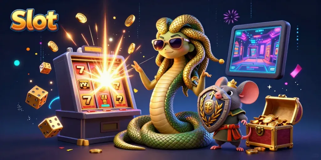 Experience thrilling Slot action with dynamic Medusa and a warrior mouse in a magical casino world.