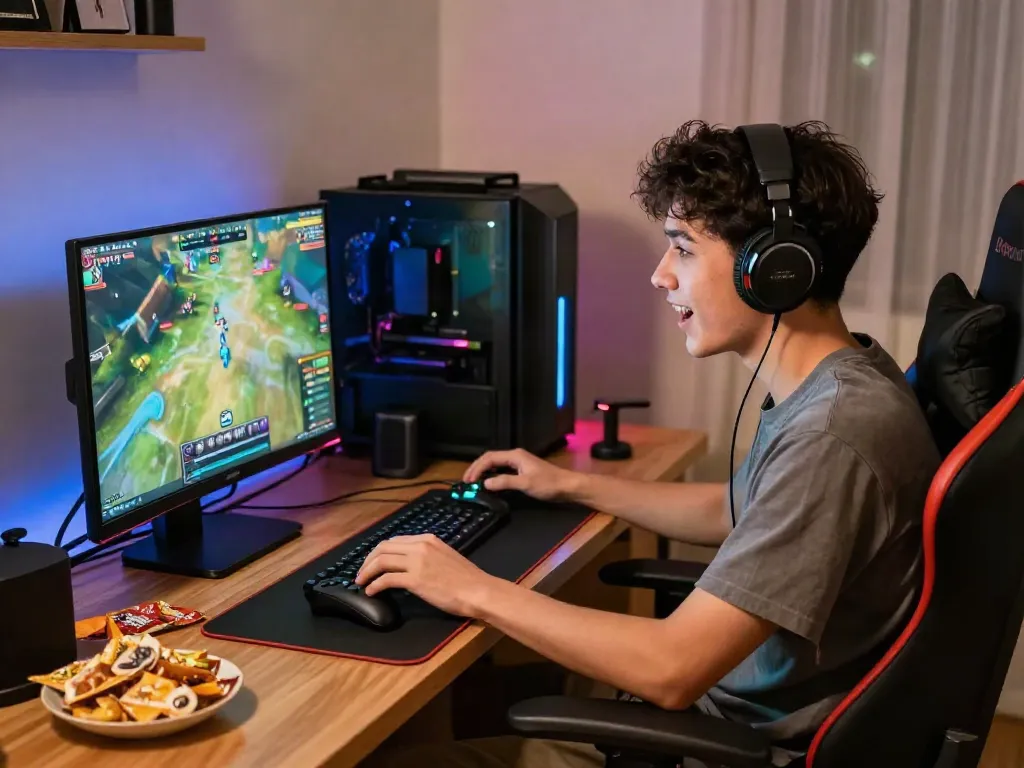 Engaged player enjoying QQMacan game in a vibrant gaming setup.