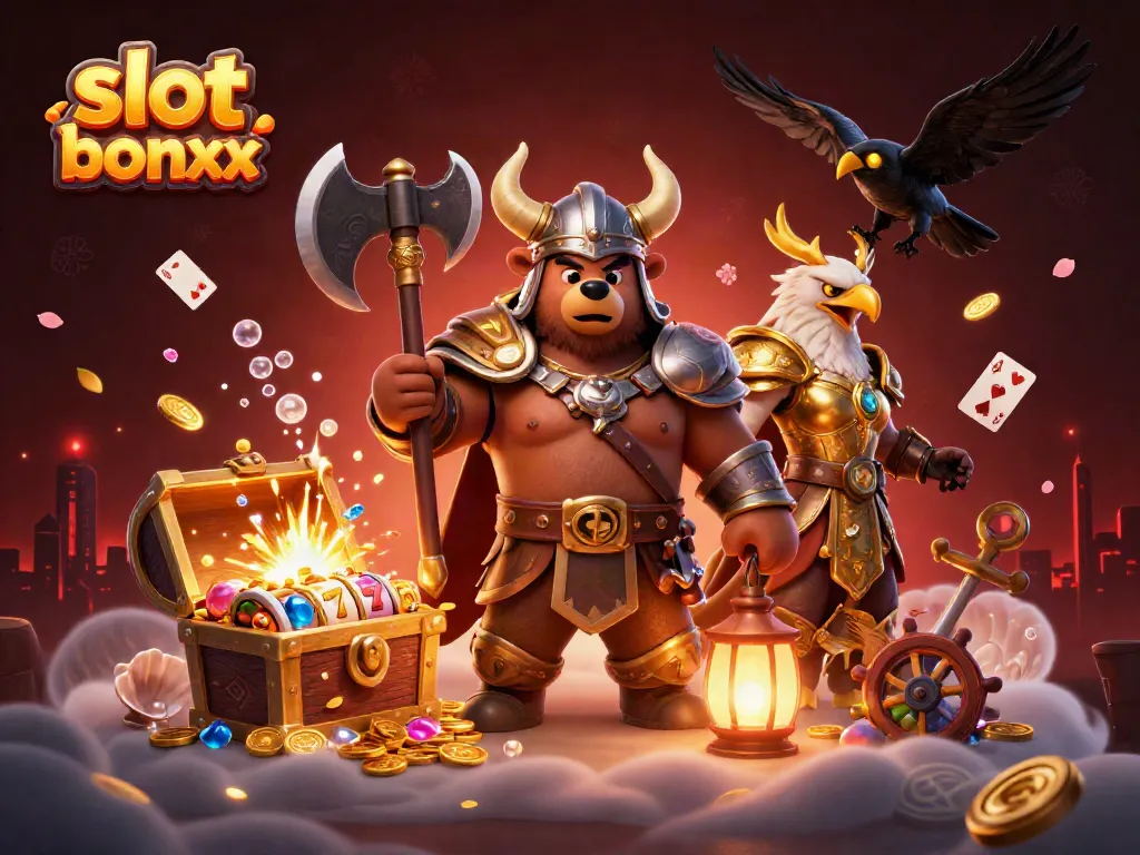 Experience the thrill of slot bonus action with vibrant characters and dynamic game elements surrounding a Viking bear and Valkyrie eagle.