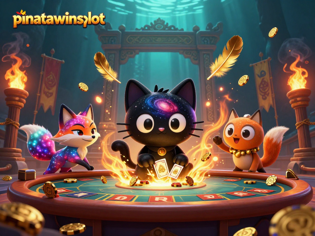 Engage with the vibrant pinatawinsslot cosmic casino featuring a unique black hole cat and nebula fox.