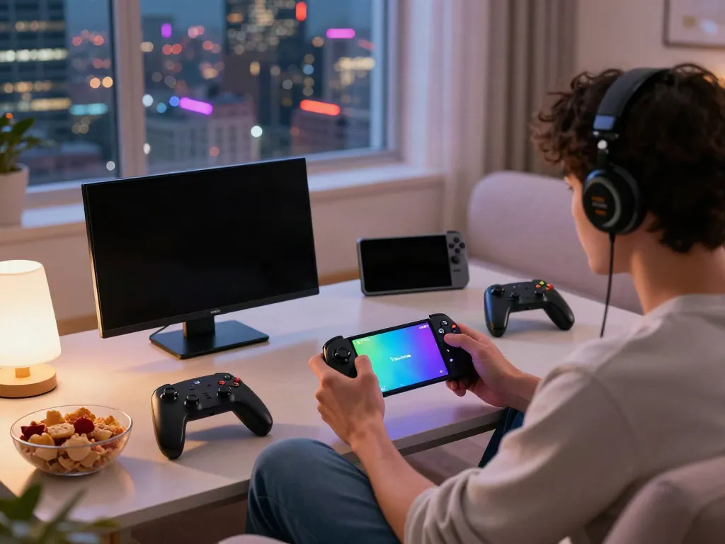Exciting mobile gaming scene highlighting an individual using an a80 smartphone in a vibrant living room.