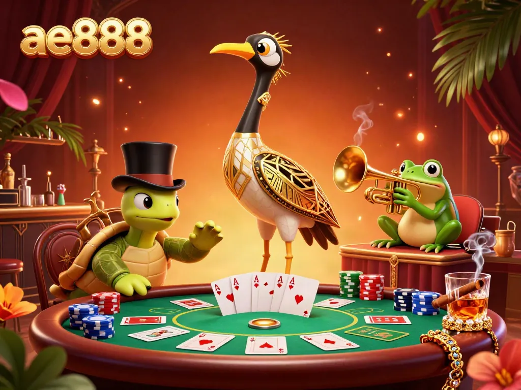 Join the thrilling action of ae888, featuring vibrant casino characters and poker elements.