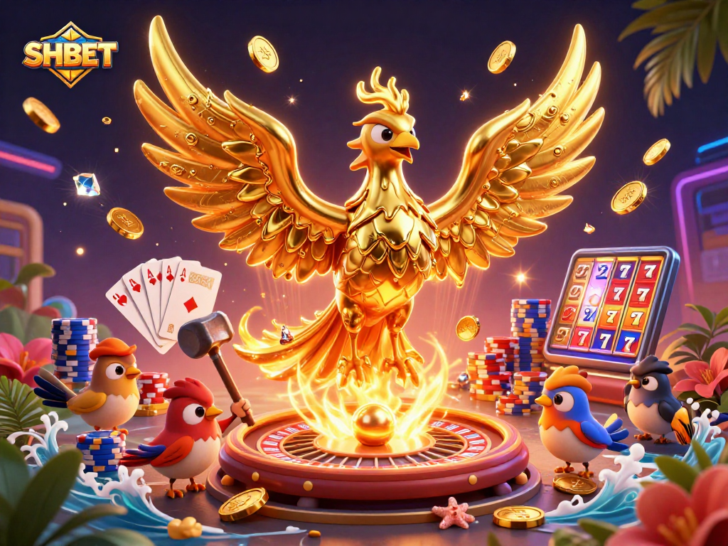 Experience the thrill of SHBET gaming with golden phoenix and vibrant casino elements.