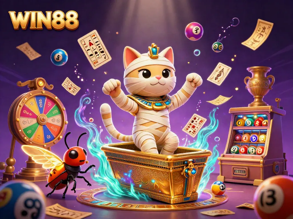 Engage in thrilling moments with WIN88 at a vibrant pyramid casino featuring dynamic games and characters.