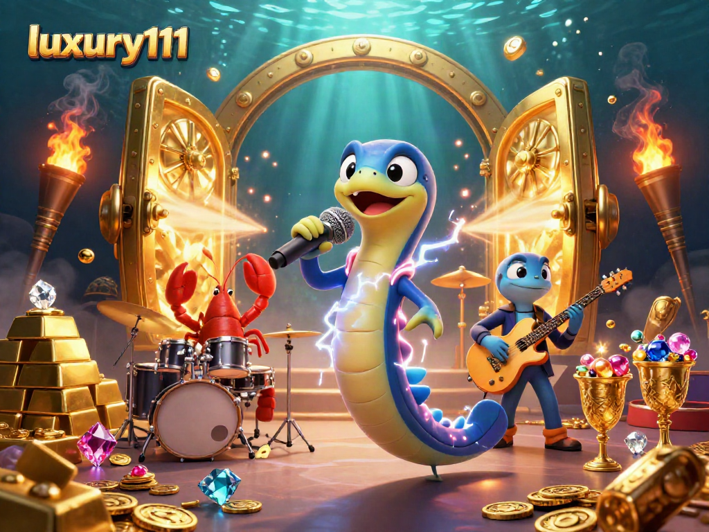 Experience luxury111 in this vibrant underwater casino scene with lively characters and wealth elements.