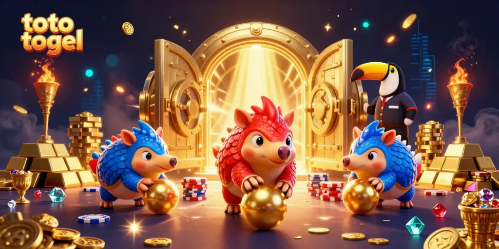 Menangkan permainan toto togel dengan menggelindingkan bola emas dan menumpuk chip poker.