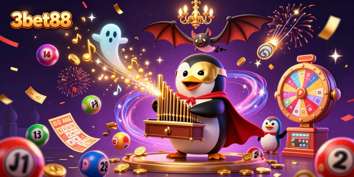 Experience the thrilling excitement of 3bet88 with a vibrant casino scene full of festive games and golden rewards.