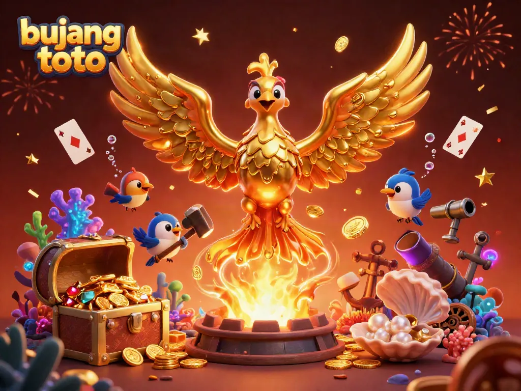 Experience the thrill of bujang toto with golden phoenix and treasure explosion in this vibrant scene