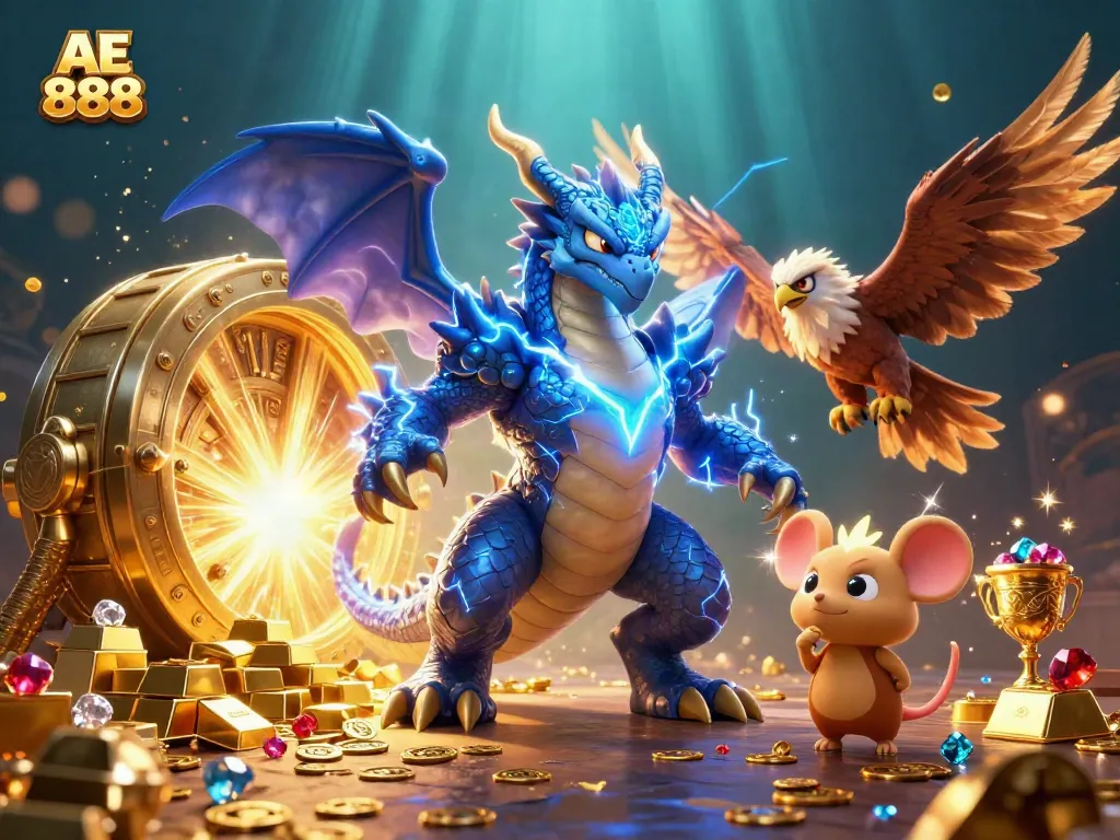 Win big with AE 888 as golden treasures and dynamic creatures bring excitement to your gaming.