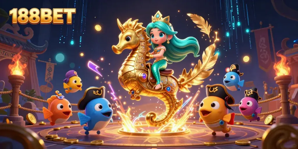 Experience the vibrant world of 188BET's online gaming with exciting characters and casino elements.
