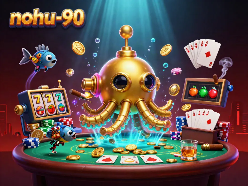 Experience thrilling gameplay at nohu-90 with a golden kraken submarine amidst a sea of coins.