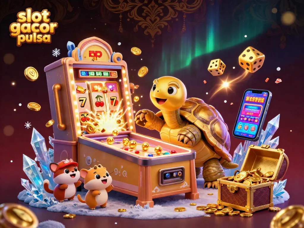 Engage in slot gacor pulsa excitement with vibrant characters and thrilling casino elements in a dynamic 3D scene.