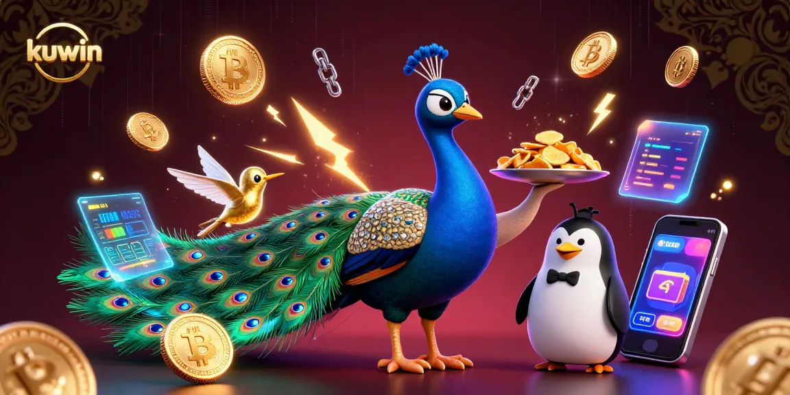 Kuwin captures the excitement of online gaming with a vibrant scene featuring colorful characters and cryptocurrency elements.