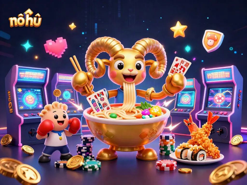 Win big with nổ hũ in a vibrant casino scene featuring cartoon characters and gaming elements.