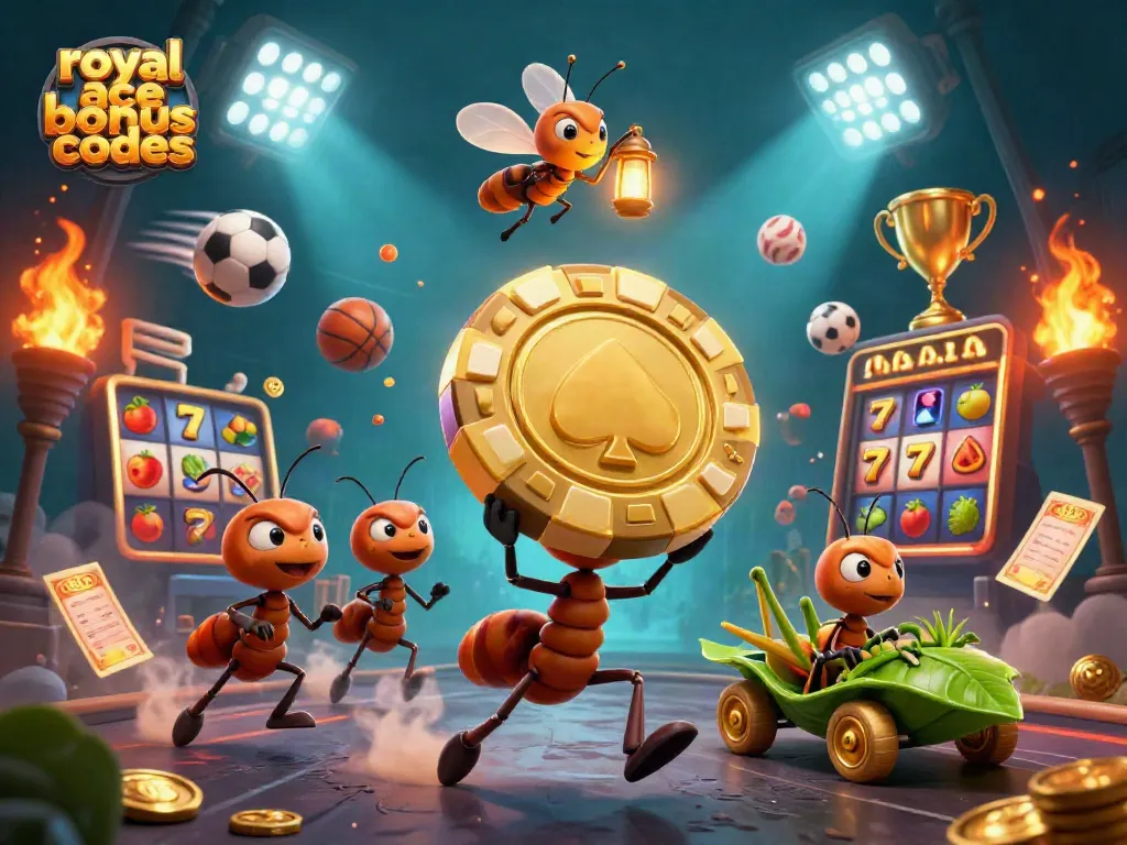 Engage with royal ace bonus codes as ants execute a heist amidst vibrant casino elements.