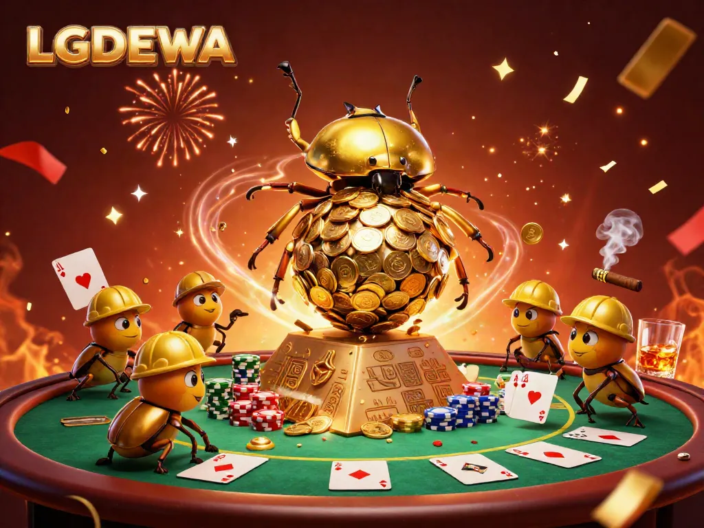Join the 3D beetle clan at LGODEWA, rolling golden coins to victory amid vibrant casino excitement.