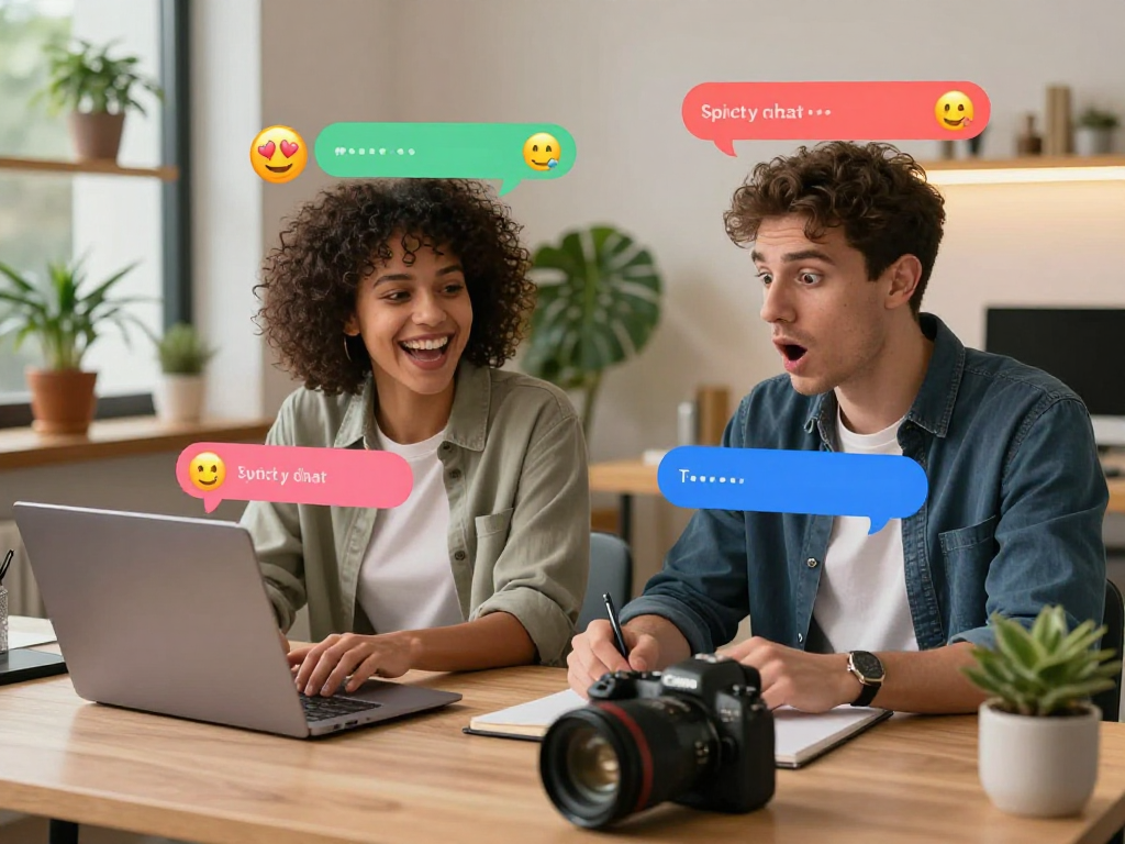 Interactive spicy chat between two friends in a vibrant digital environment.