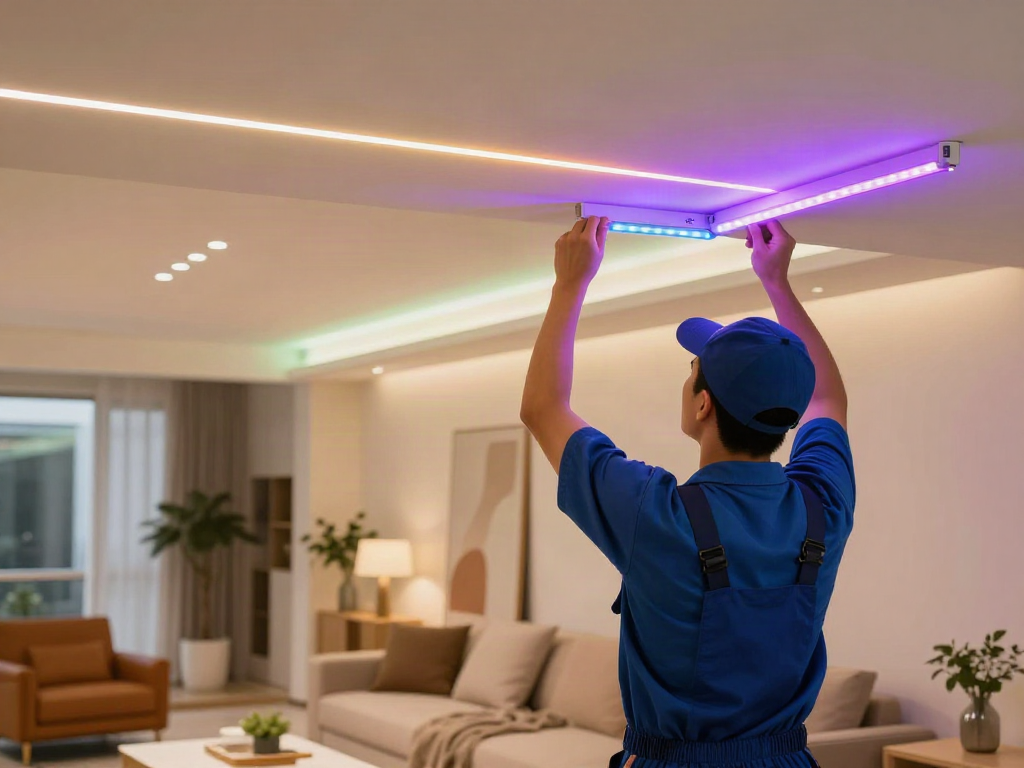 Banda LED 220V instalată de un profesionist în servicii locale, iluminat eficient.