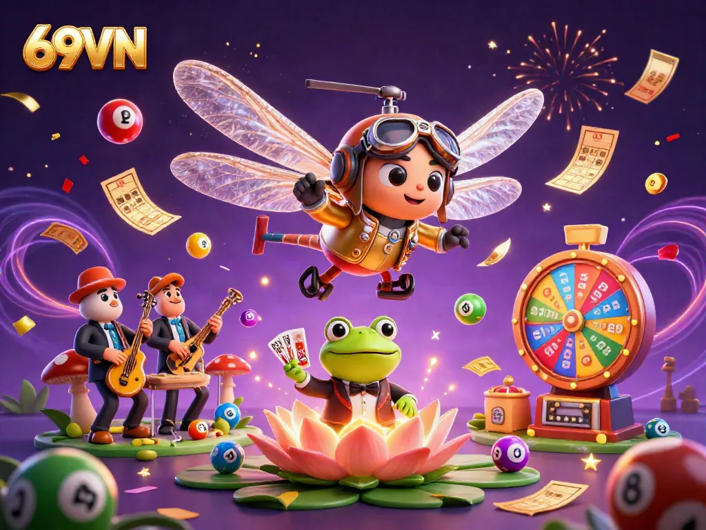 Experience the excitement of 69VN with vibrant casino gameplay, showcasing thrilling characters and festive elements.