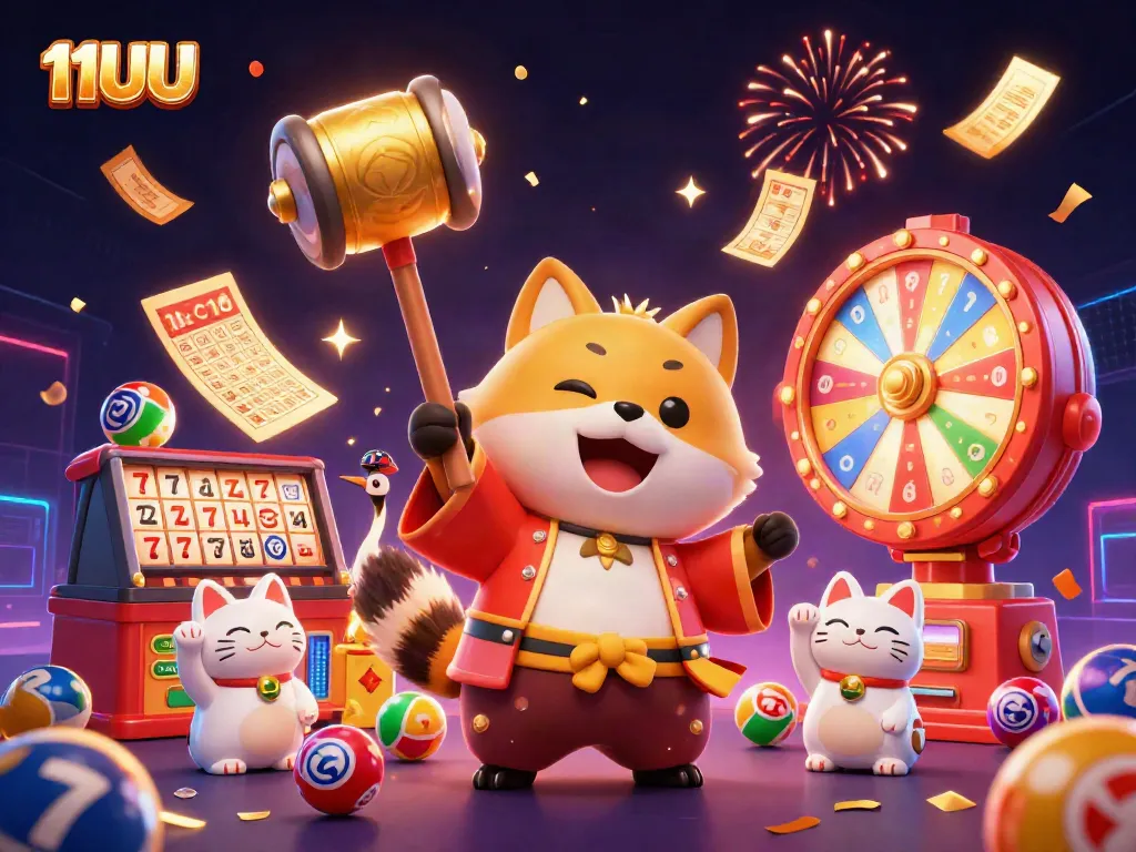 Engage in thrilling gaming at 11UU, featuring a festive tanuki and lucky symbols