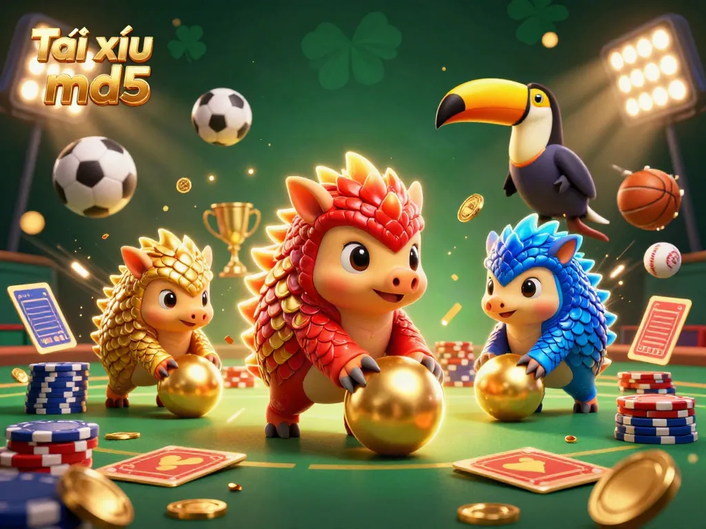 Engage in thrilling Tài xỉu md5 gameplay with dynamic pangolins and vibrant casino elements.