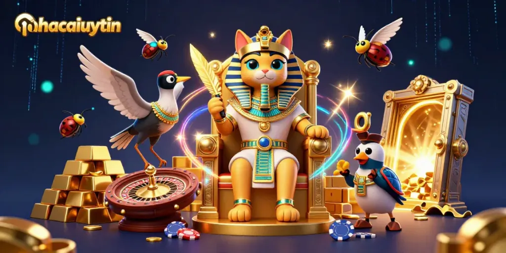 Engage in thrilling gameplay at nhacaiuytin with our Egyptian-themed casino illustration, featuring vibrant gaming elements.