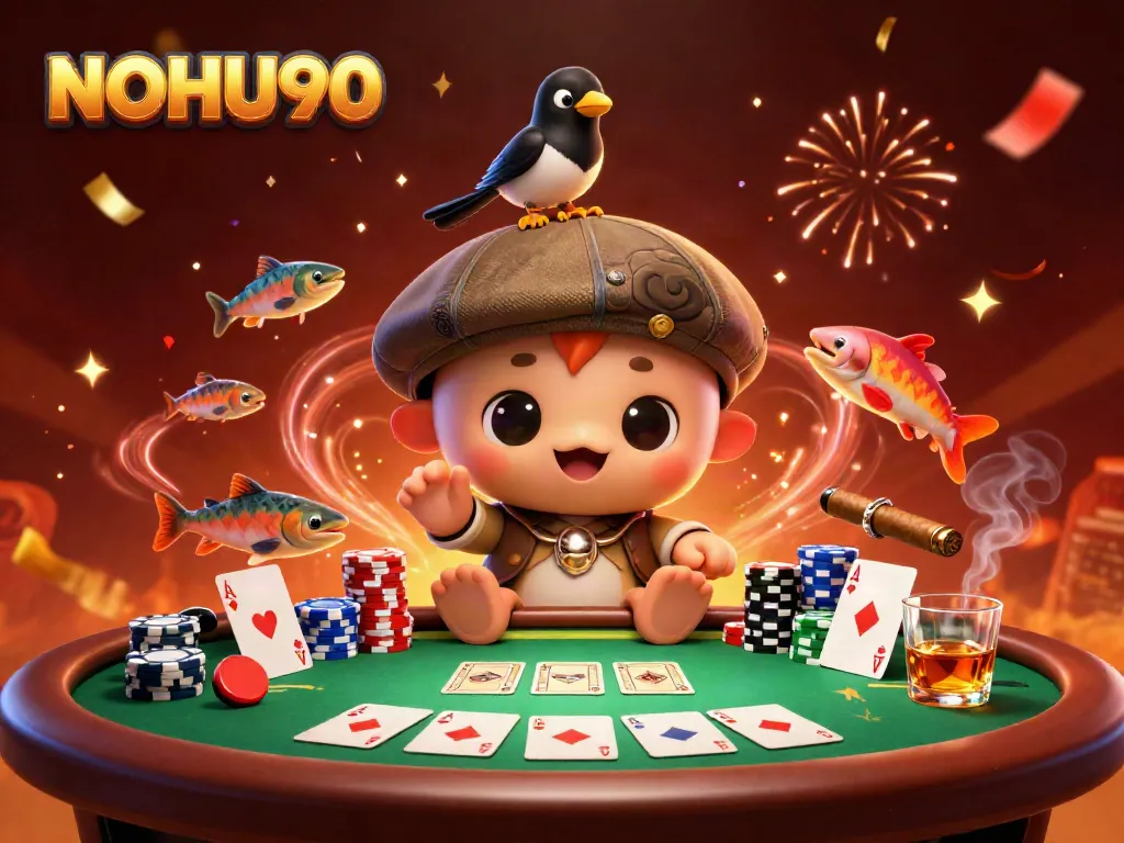 Explore the vibrant world of NOHU90 with a playful Nessie and friends at a poker table.