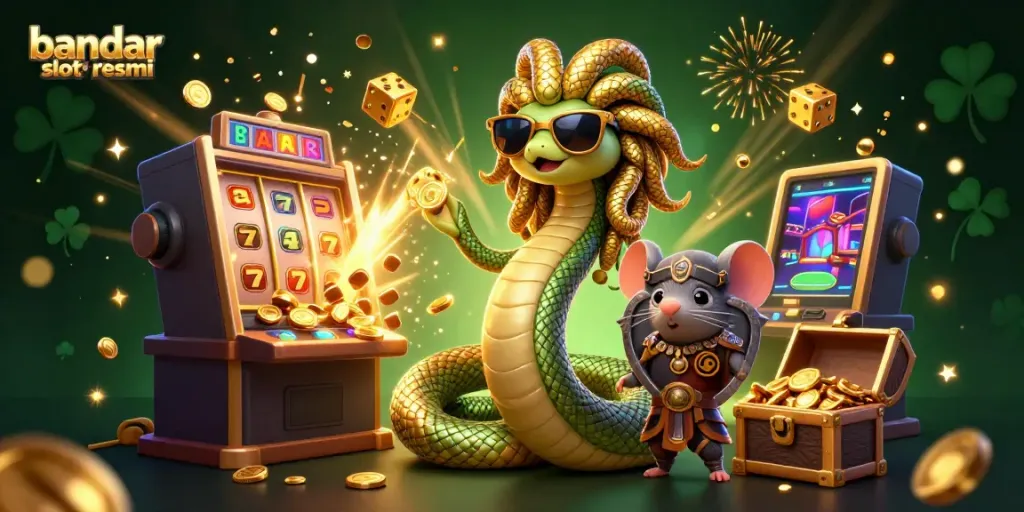 Slot gacor di bandar slot resmi, mesin slot meledak dengan koin dan simbol keberuntungan.