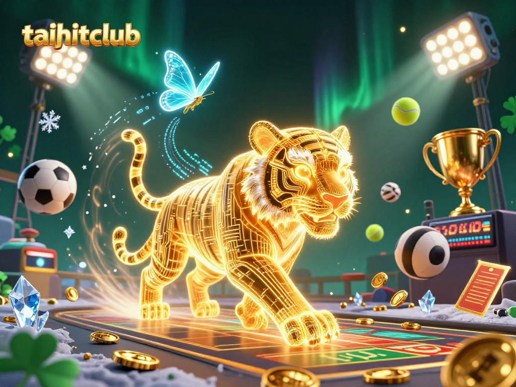 Experience the thrilling taihitclub atmosphere with a vibrant digital casino scene filled with dynamic sports betting elements.