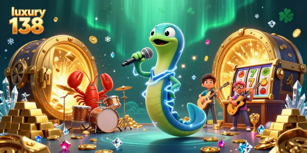 Experience the excitement of luxury 138 with colorful casino elements and a vibrant underwater show.