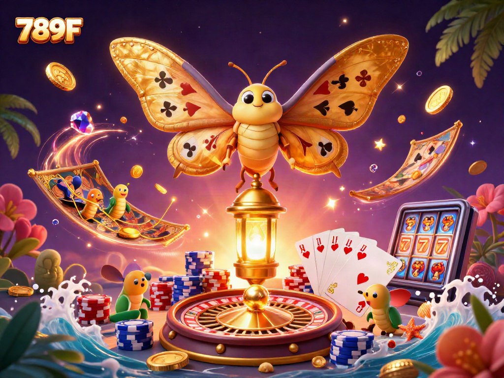 Experience the thrill of winning at 789F with vibrant casino-themed 3D illustration.