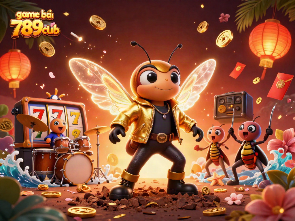 Experience the excitement of game bài 789club with vibrant 3D casino illustration featuring characters and slot elements.