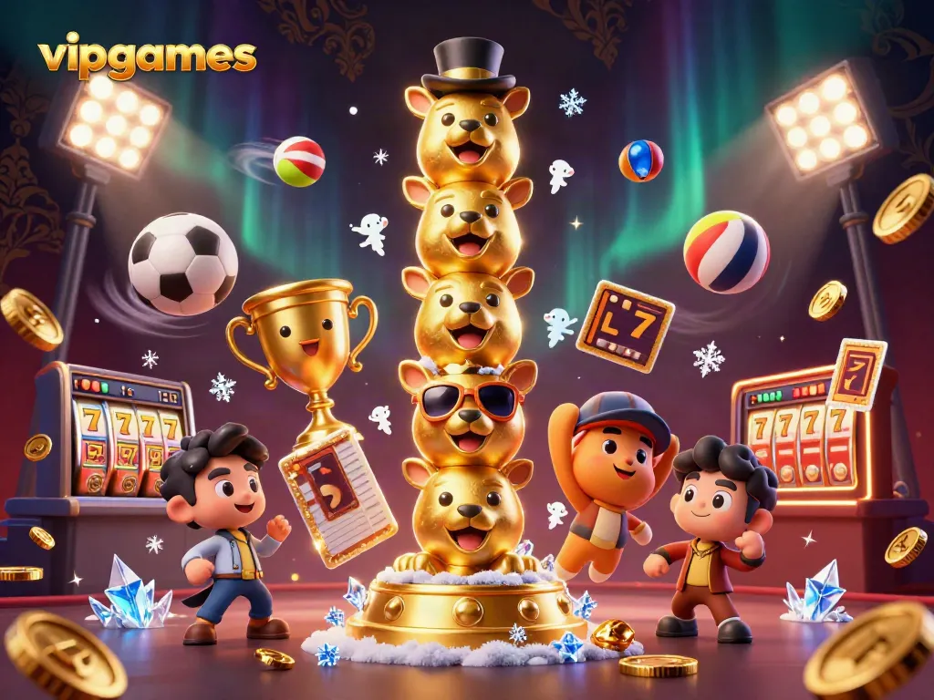 Experience thrilling gaming action at vipgames with dynamic 3D illustrations featuring exciting casino elements.