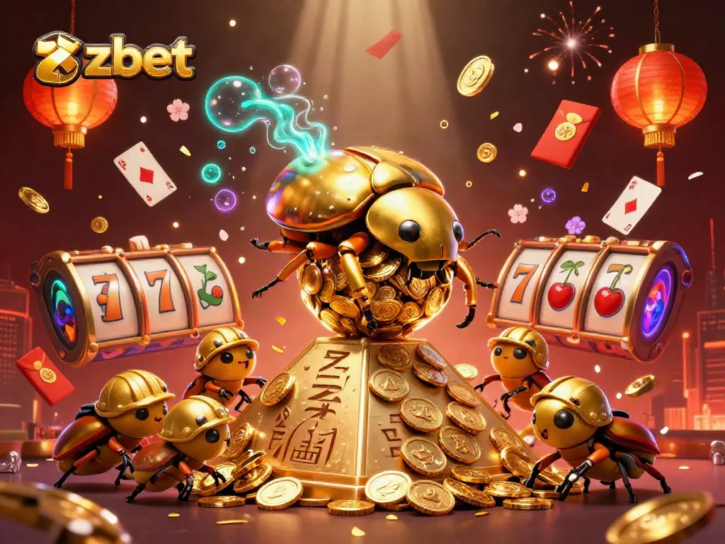 Experience the excitement at zbet with a vibrant scene of gaming and luck, featuring golden coins and casino symbols.