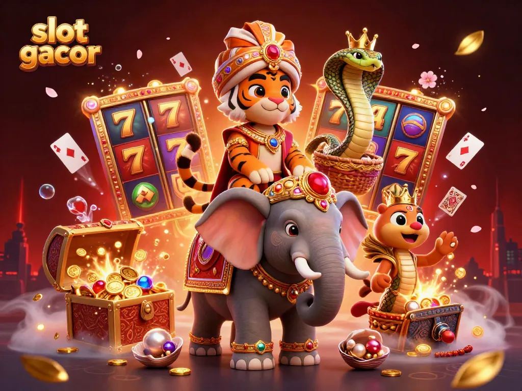 Experience the thrill of slot gacor with a vibrant 3D illustration featuring exotic characters and dynamic game elements.