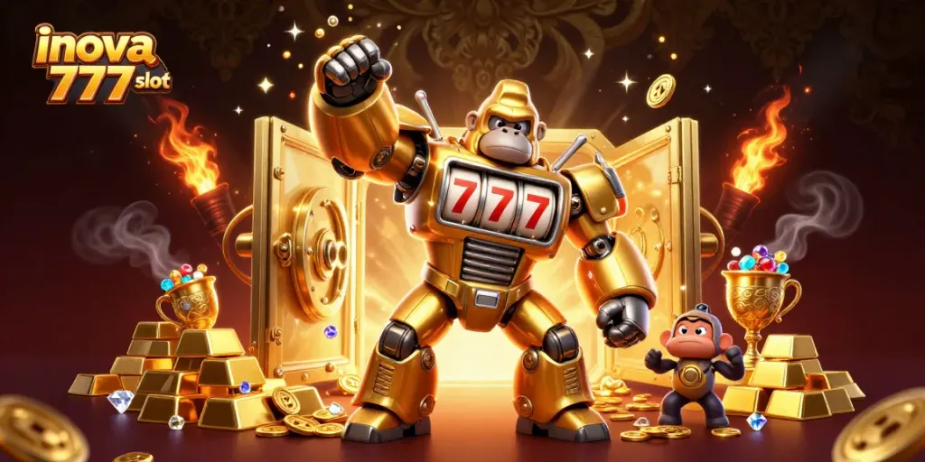 Experience excitement with inova 777 slot as a golden gorilla mech unleashes treasure in a casino adventure!