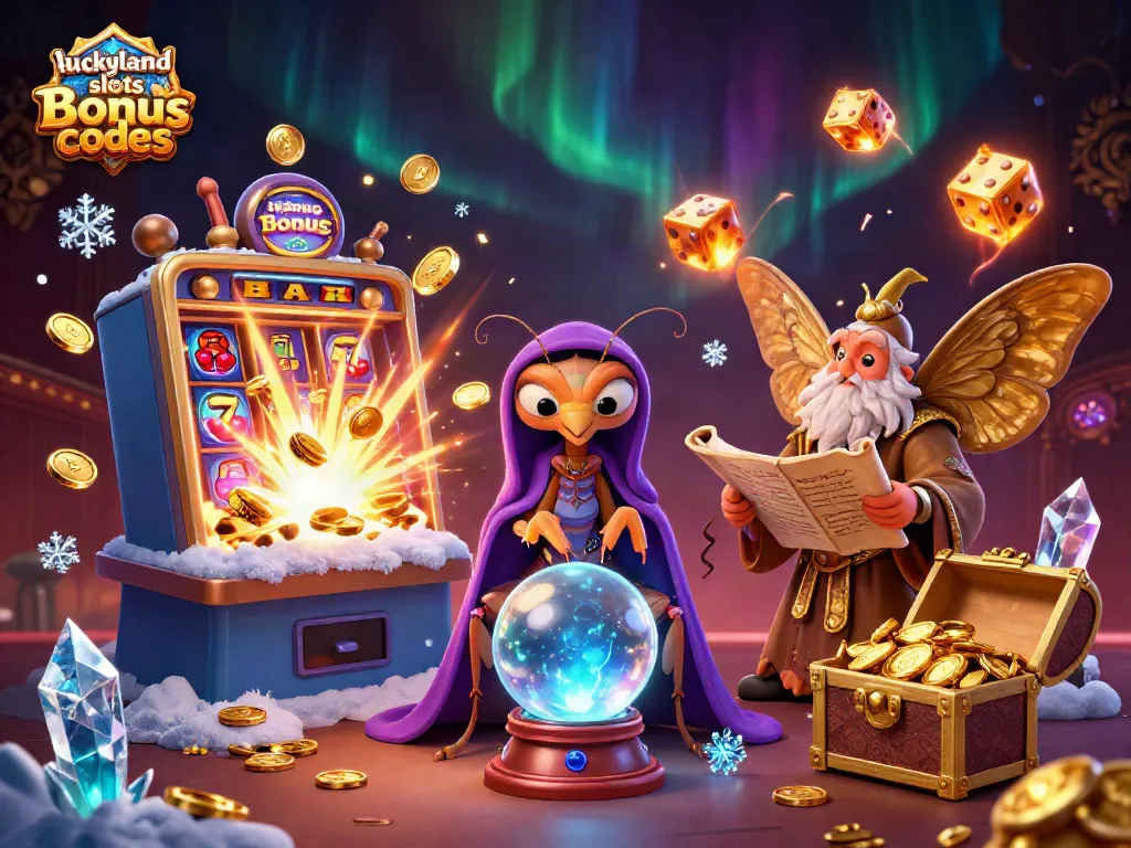 Engage with LuckyLand Slots bonus codes for free coins and rewards in a vibrant casino scene.