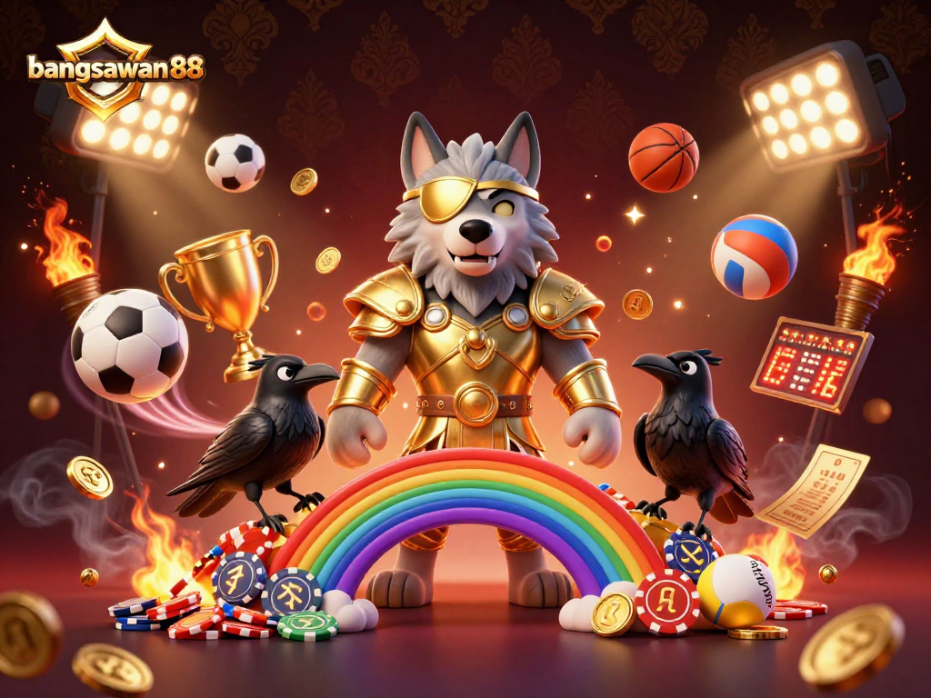 Experience the thrill of bangsawan88 with a dynamic 3D illustration featuring Odin and sports elements.