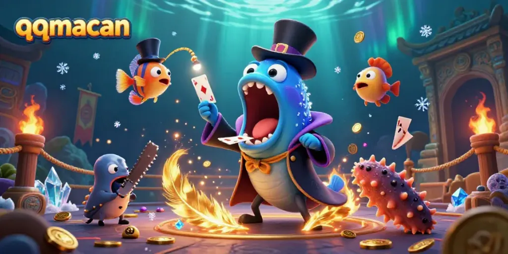Engage with qqmacan's thrilling magic act featuring a deep-sea gulper eel, anglerfish, and sea cucumber intertwined with dynamic gambling elements.